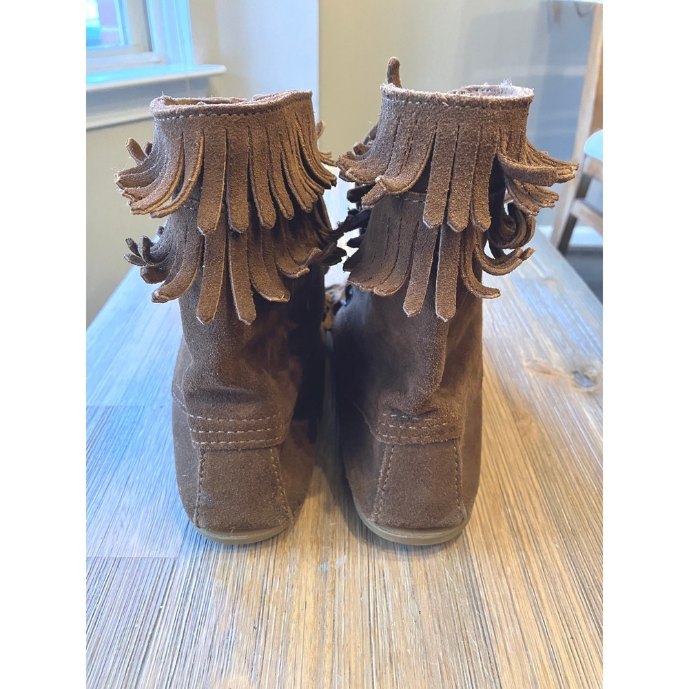 Minnetonka Tramper Double‎ Fringe Brown Suede Lace Up Boot Boho Festival Size 8 - Picture 5 of 8
